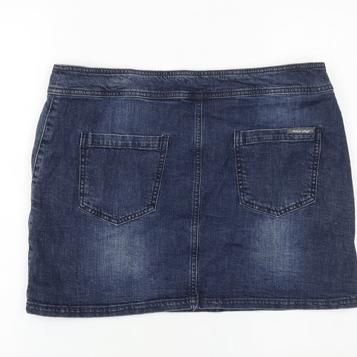 White Stuff Womens Blue Cotton Mini Skirt Size 14 Zip
