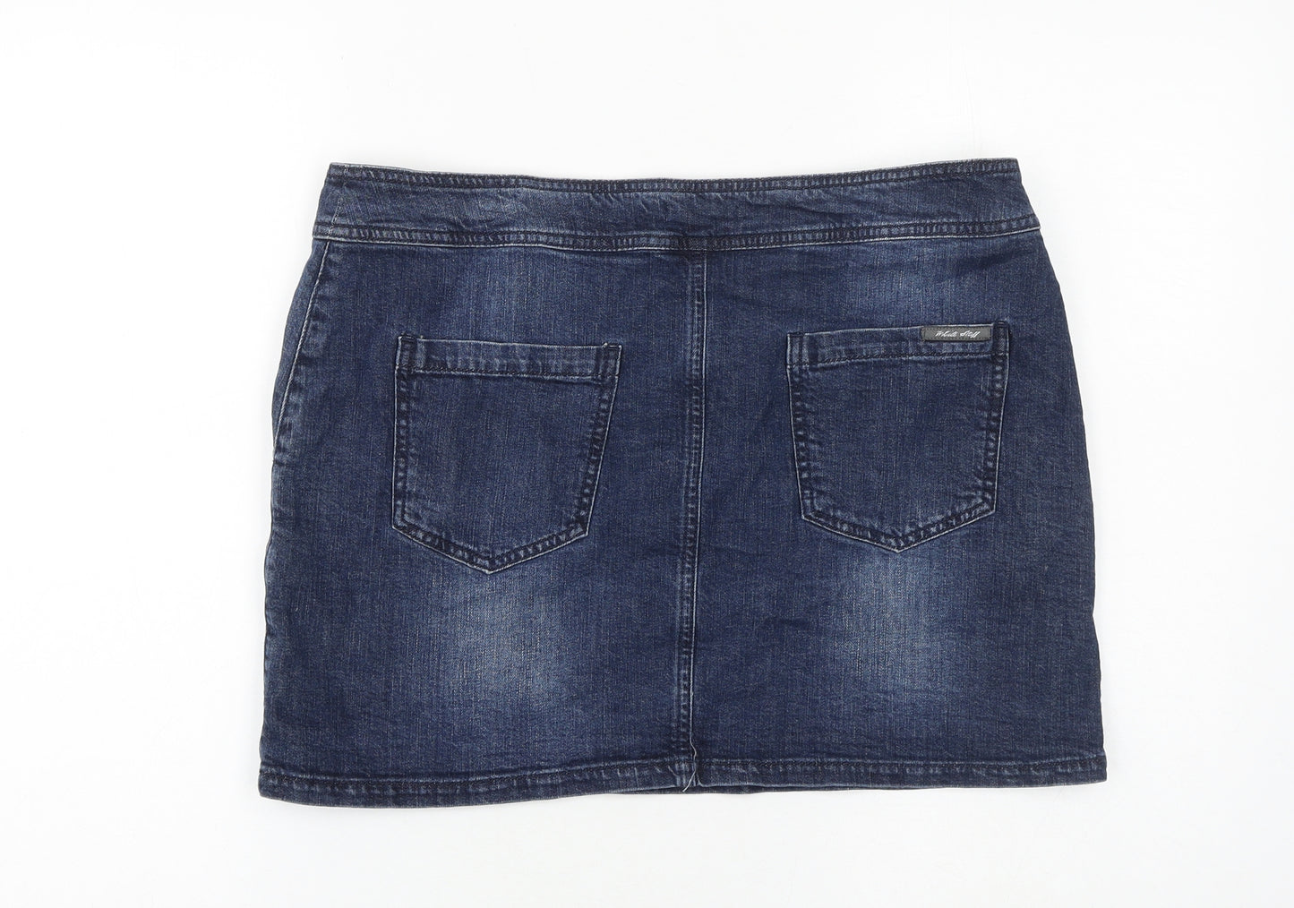 White Stuff Womens Blue Cotton Mini Skirt Size 14 Zip