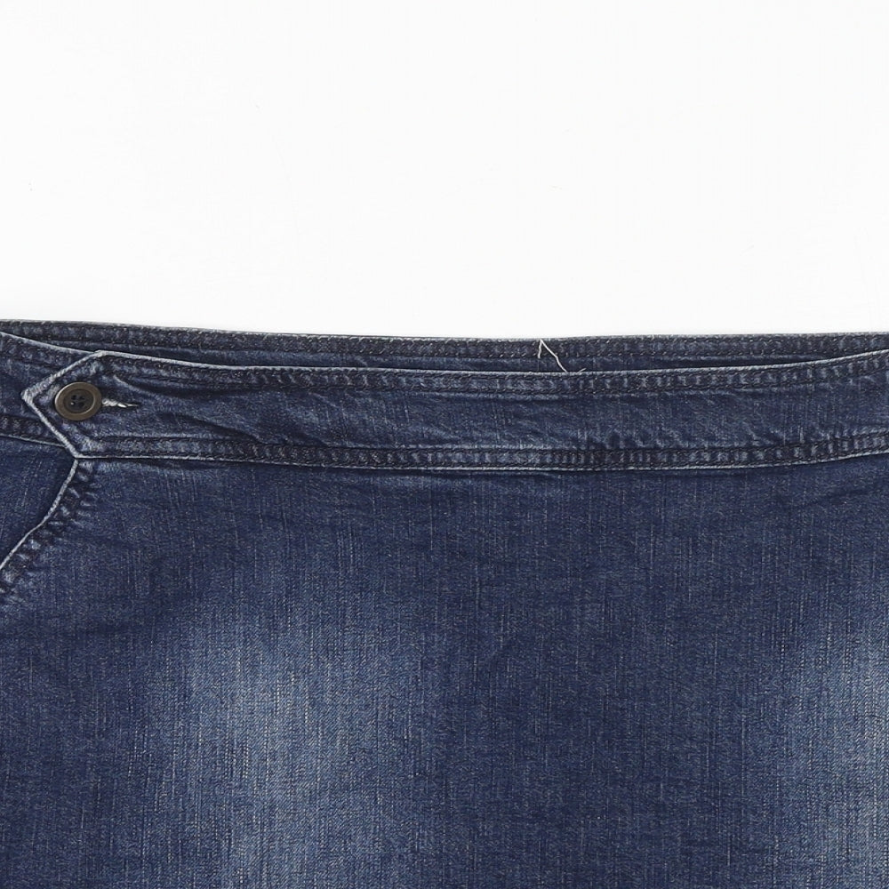 White Stuff Womens Blue Cotton Mini Skirt Size 14 Zip