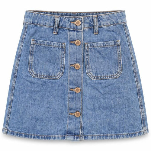 Bershka Womens Blue Cotton Mini Skirt Size 6 Button