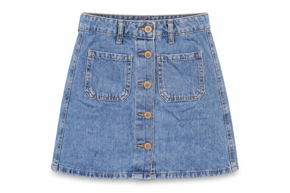 Bershka Womens Blue Cotton Mini Skirt Size 6 Button