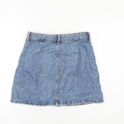 Bershka Womens Blue Cotton Mini Skirt Size 6 Button