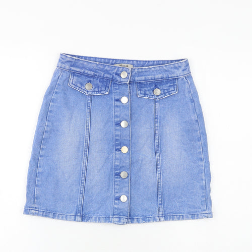 Denim & Co. Womens Blue Cotton A-Line Skirt Size 8 Button