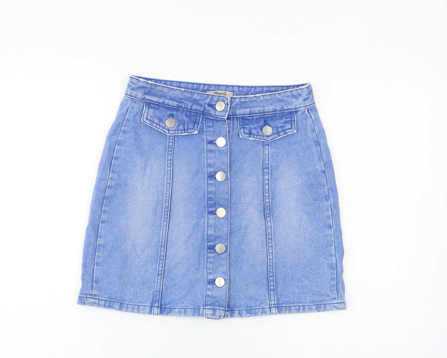 Denim & Co. Womens Blue Cotton A-Line Skirt Size 8 Button