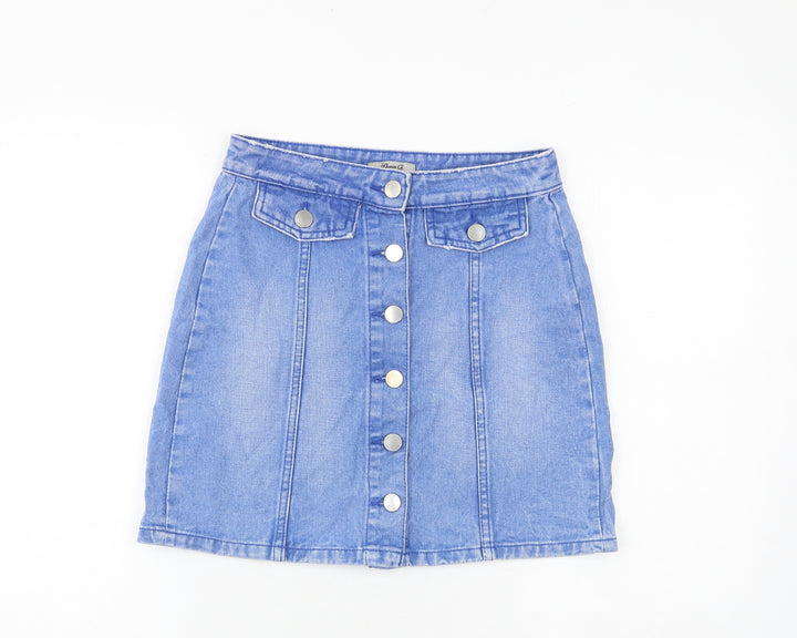 Denim & Co. Womens Blue Cotton A-Line Skirt Size 8 Button