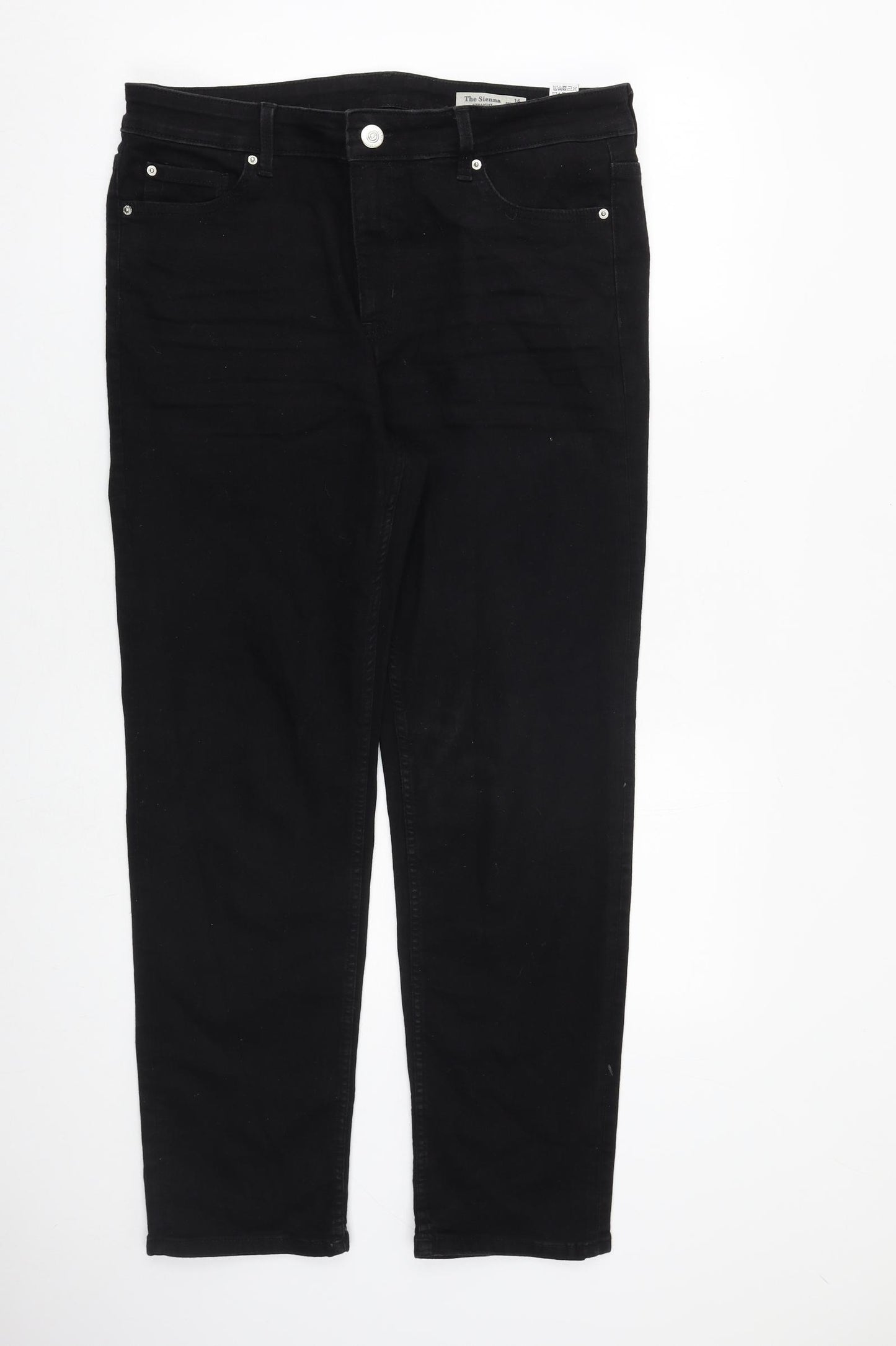 Marks and Spencer Womens Black Cotton Straight Jeans Size 16 L28 in Regular Zip