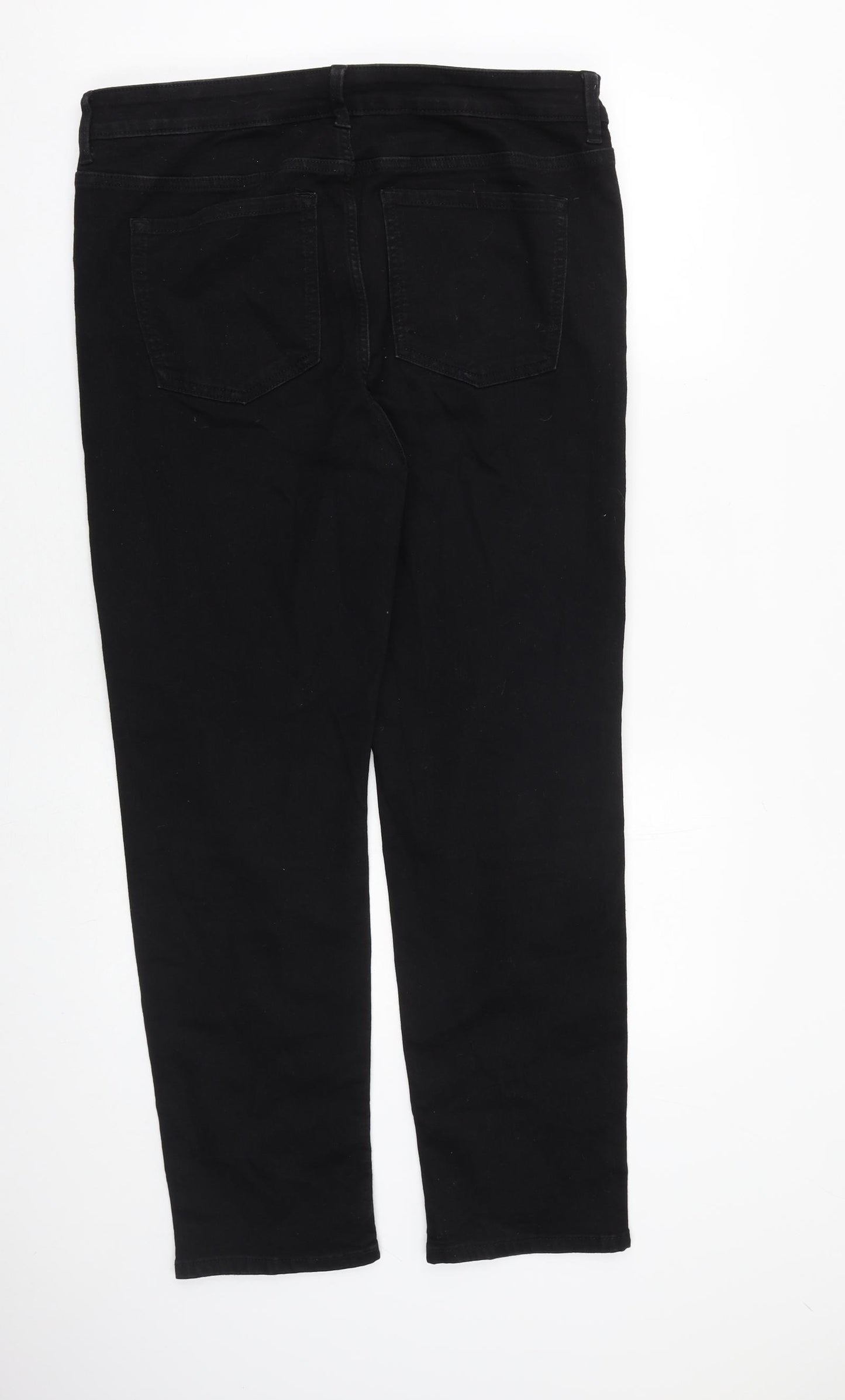 Marks and Spencer Womens Black Cotton Straight Jeans Size 16 L28 in Regular Zip