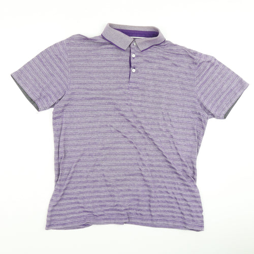 Jeff Banks Mens Purple Striped Cotton Polo Size M Collared Button