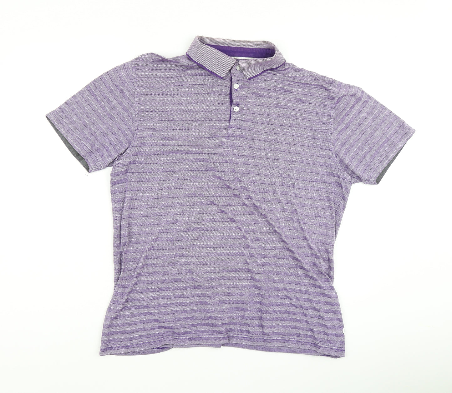 Jeff Banks Mens Purple Striped Cotton Polo Size M Collared Button