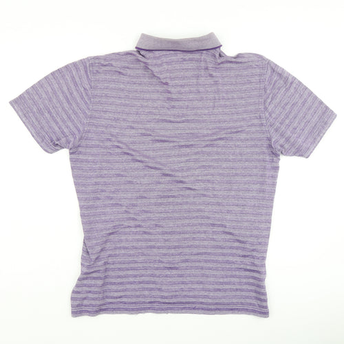 Jeff Banks Mens Purple Striped Cotton Polo Size M Collared Button