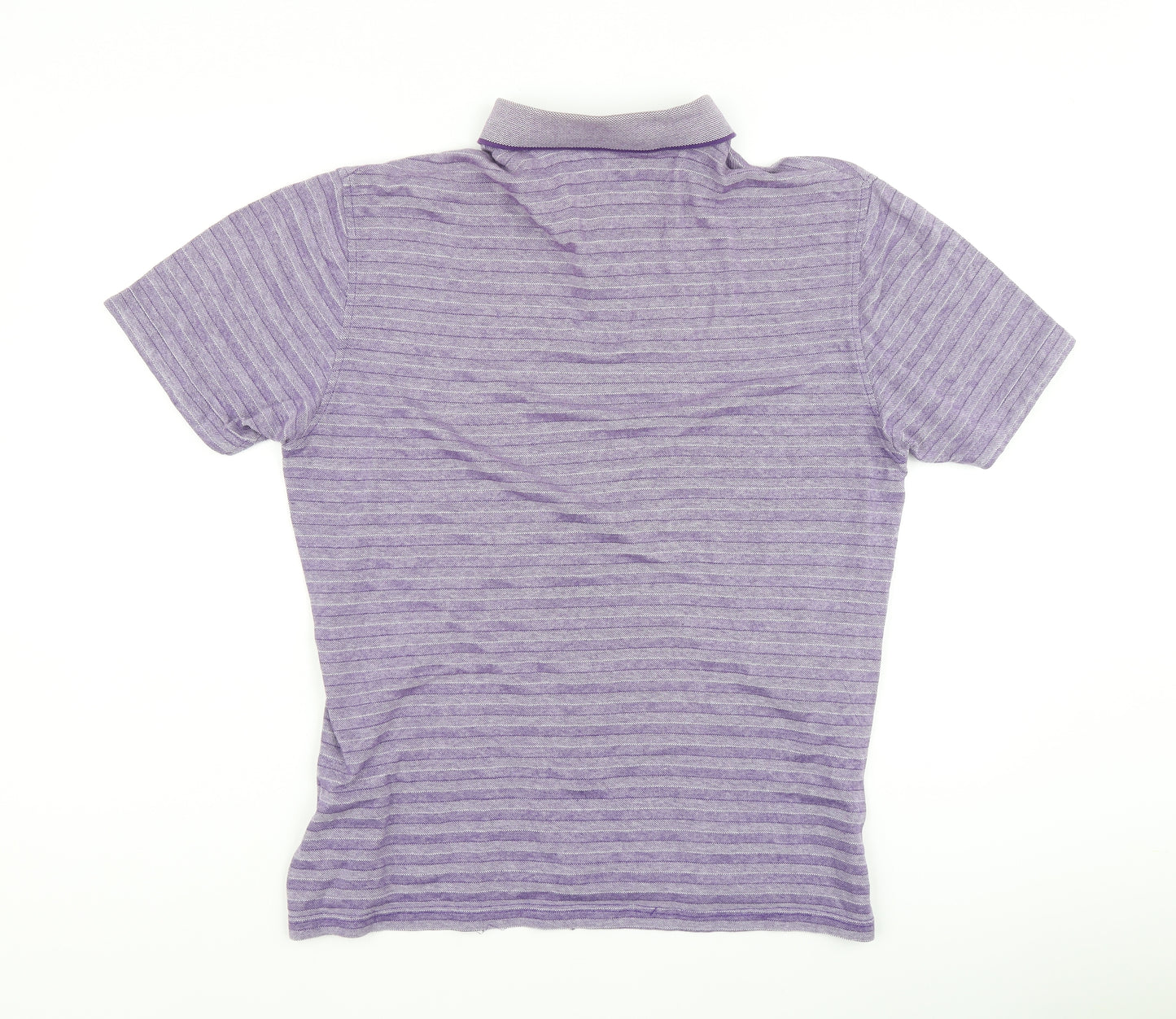Jeff Banks Mens Purple Striped Cotton Polo Size M Collared Button