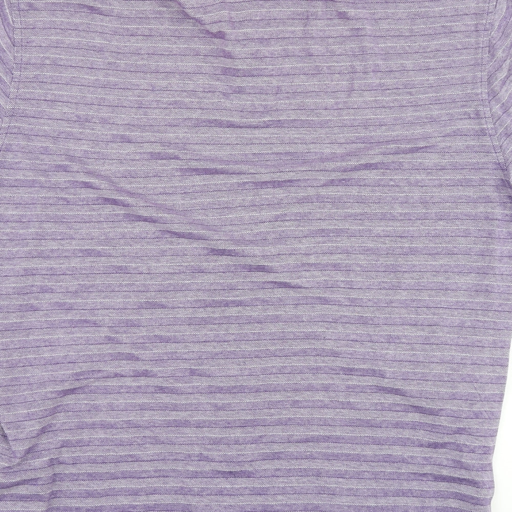 Jeff Banks Mens Purple Striped Cotton Polo Size M Collared Button