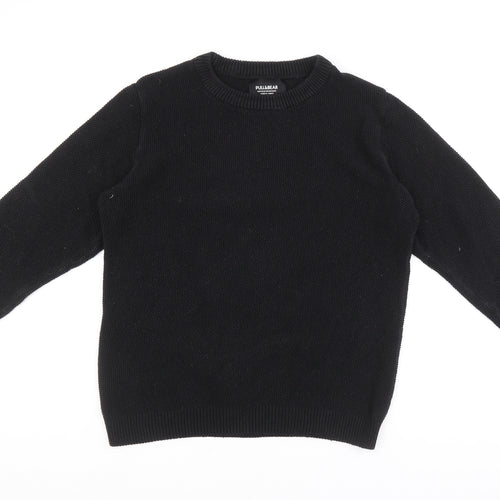 Pull&Bear Mens Black Crew Neck Polyester Pullover Jumper Size M Long Sleeve