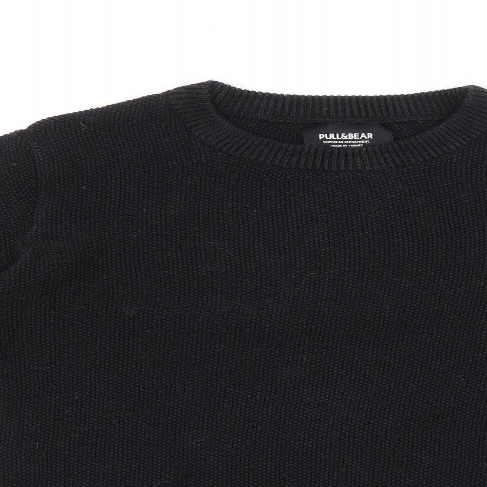 Pull&Bear Mens Black Crew Neck Polyester Pullover Jumper Size M Long Sleeve