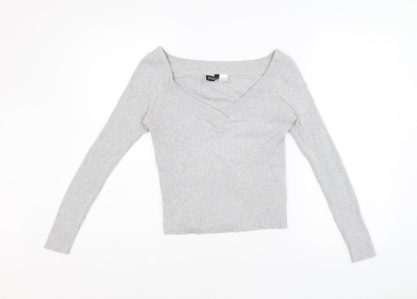 Divided by H&M Womens Grey Viscose Basic T-Shirt Size S V-Neck