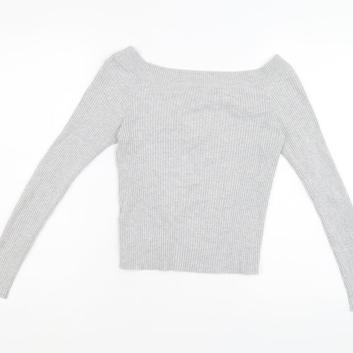 Divided by H&M Womens Grey Viscose Basic T-Shirt Size S V-Neck