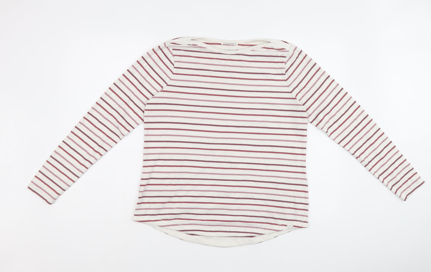 Fat Face Womens Ivory Striped Cotton Basic T-Shirt Size 12 Round Neck