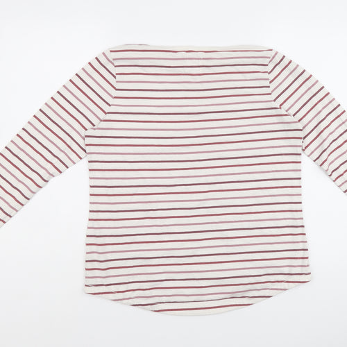 Fat Face Womens Ivory Striped Cotton Basic T-Shirt Size 12 Round Neck