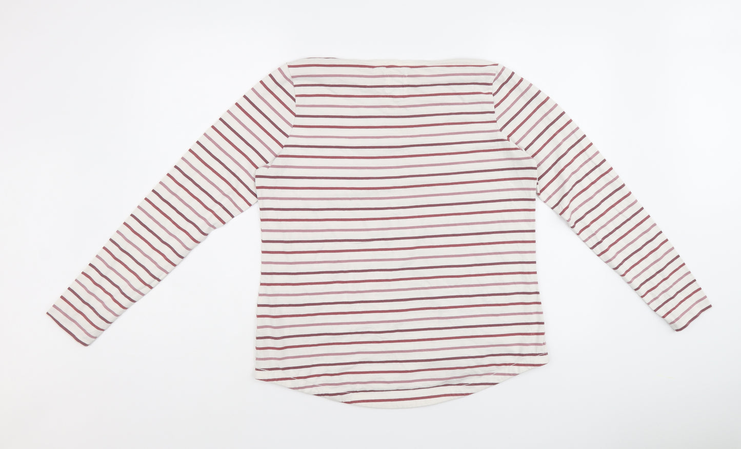 Fat Face Womens Ivory Striped Cotton Basic T-Shirt Size 12 Round Neck