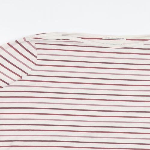Fat Face Womens Ivory Striped Cotton Basic T-Shirt Size 12 Round Neck