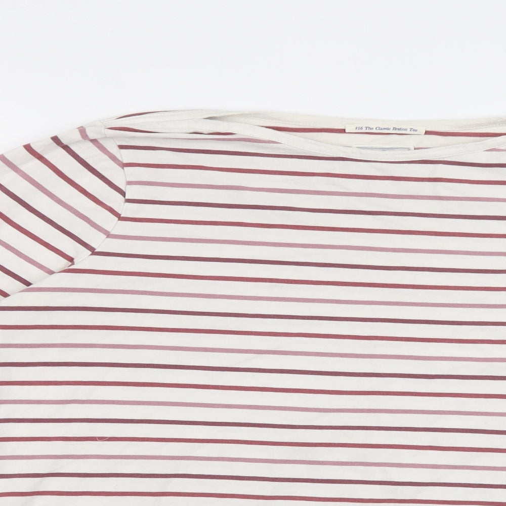 Fat Face Womens Ivory Striped Cotton Basic T-Shirt Size 12 Round Neck