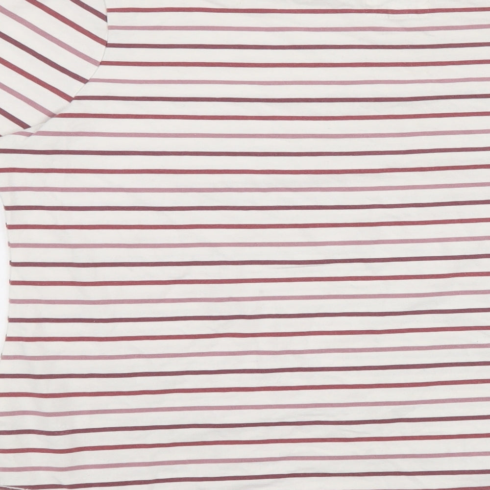 Fat Face Womens Ivory Striped Cotton Basic T-Shirt Size 12 Round Neck