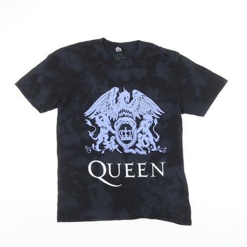 Gildan Mens Black Geometric Cotton T-Shirt Size M Round Neck - Queen