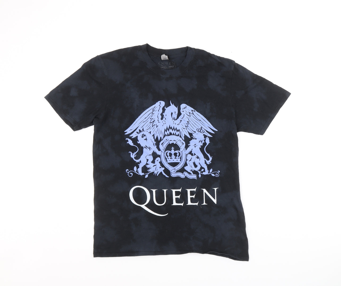 Gildan Mens Black Geometric Cotton T-Shirt Size M Round Neck - Queen