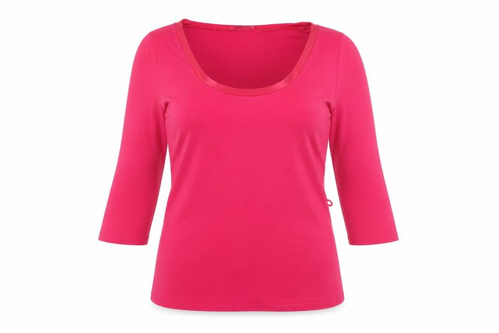 Front view of Autograph women’s pink viscose basic t-shirt, size UK 14, boat neck