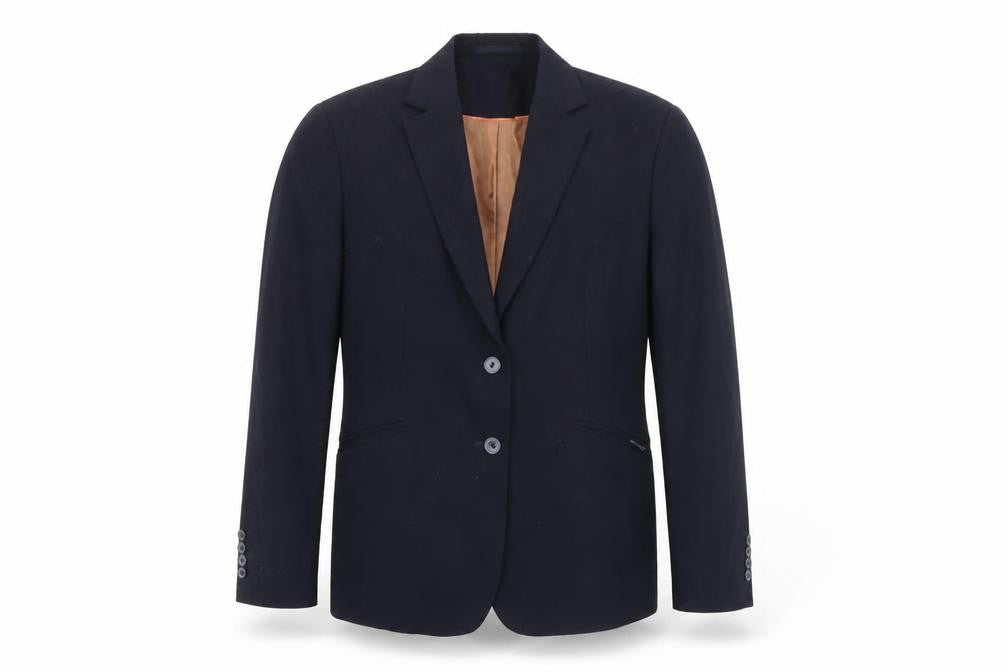 Front view of Brook Taverner men’s black polyester jacket suit jacket, size 44, regular