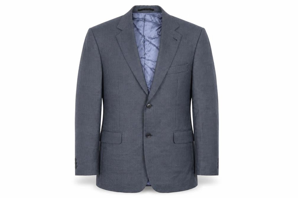 Front view of Skopes men’s blue polyester jacket suit jacket, size 42, regular