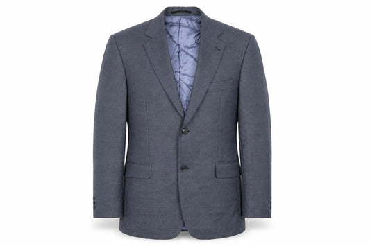 Front view of Skopes men’s blue polyester jacket suit jacket, size 42, regular