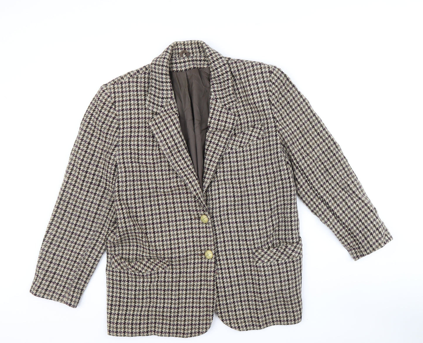 Accolade Womens Brown Plaid Nylon Jacket Blazer Size 14