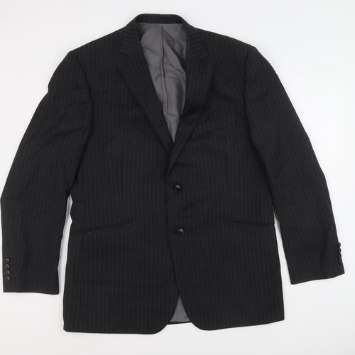 Marks and Spencer Mens Black Striped Polyester Jacket Suit Jacket Size 42 Regular