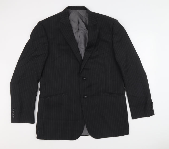 Marks and Spencer Mens Black Striped Polyester Jacket Suit Jacket Size 42 Regular