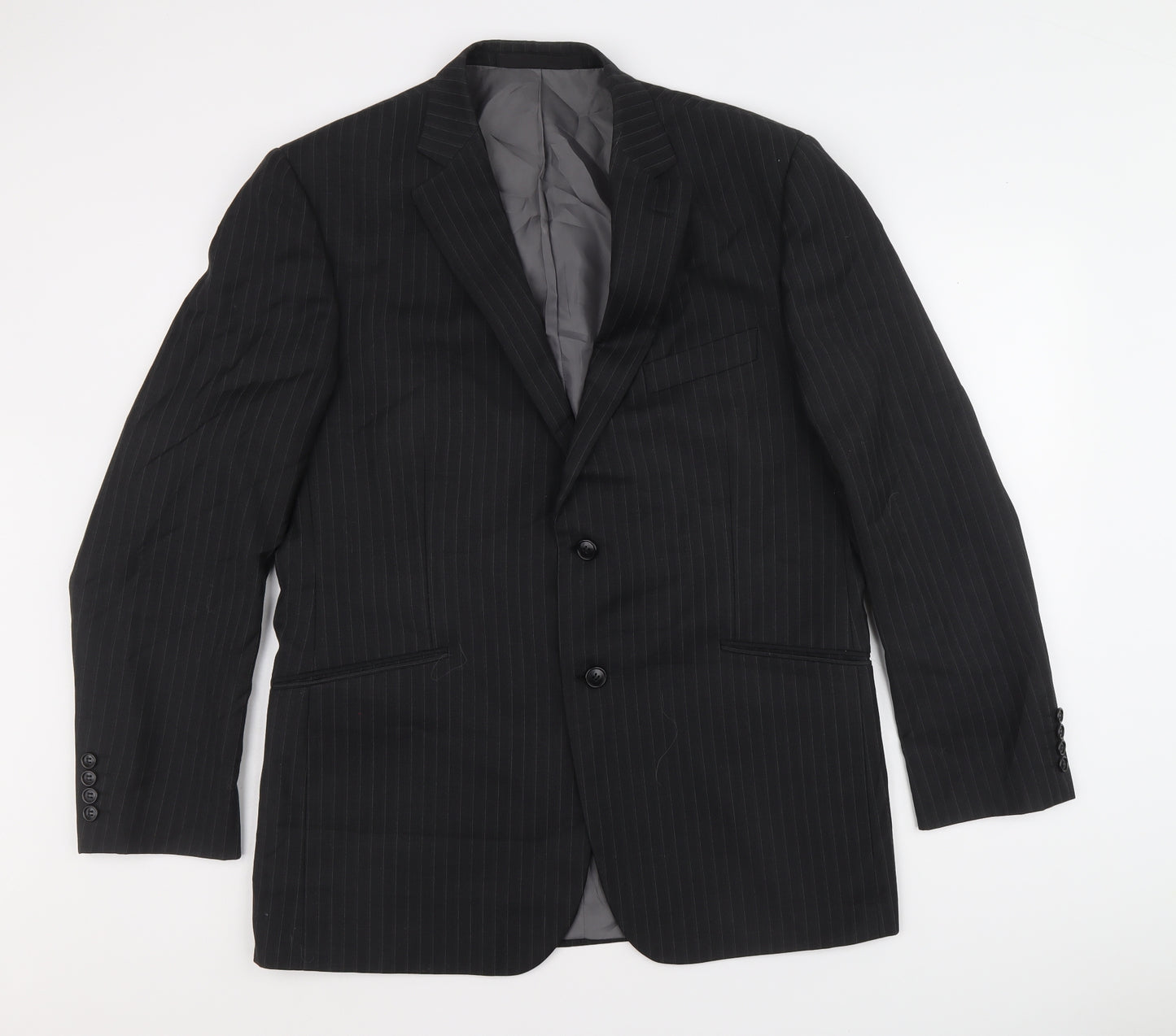 Marks and Spencer Mens Black Striped Polyester Jacket Suit Jacket Size 42 Regular
