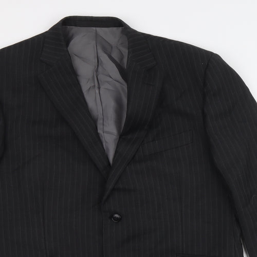 Marks and Spencer Mens Black Striped Polyester Jacket Suit Jacket Size 42 Regular