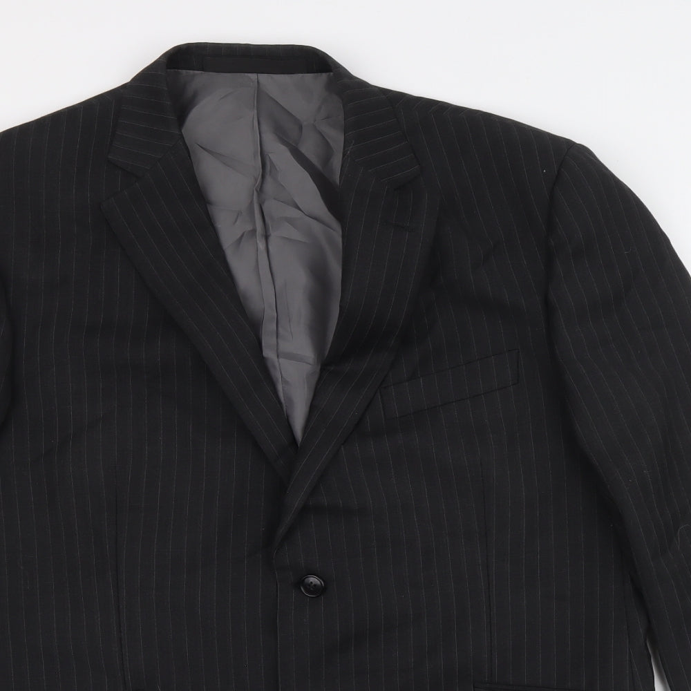 Marks and Spencer Mens Black Striped Polyester Jacket Suit Jacket Size 42 Regular