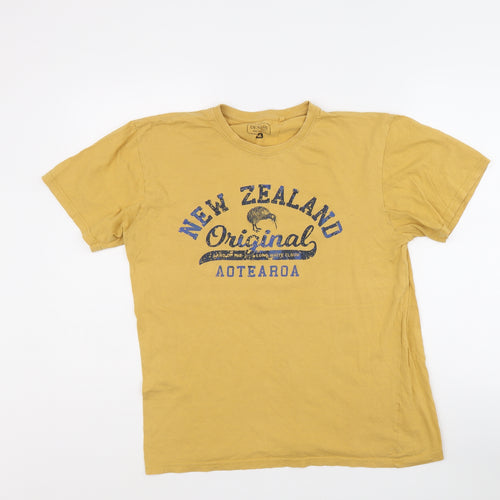DESIGN APPAREL Mens Yellow Cotton T-Shirt Size S Crew Neck - New Zealand