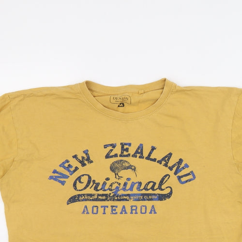 DESIGN APPAREL Mens Yellow Cotton T-Shirt Size S Crew Neck - New Zealand