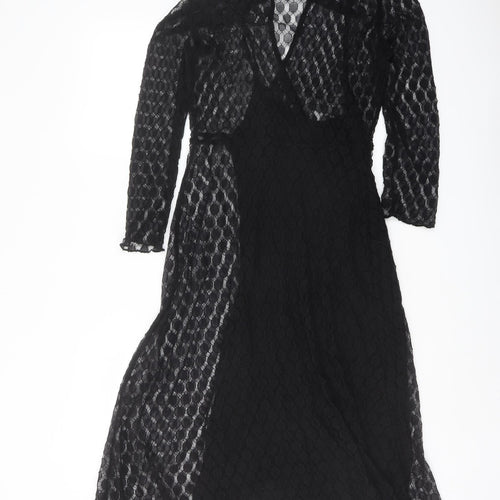 White Label Womens Black Polka Dot Polyester Trapeze & Swing Size 10 Round Neck Button
