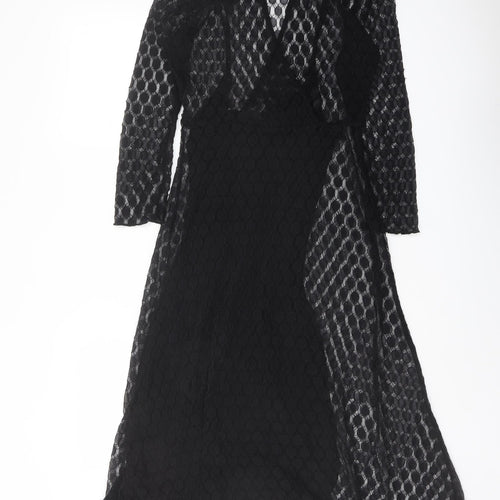 White Label Womens Black Polka Dot Polyester Trapeze & Swing Size 10 Round Neck Button