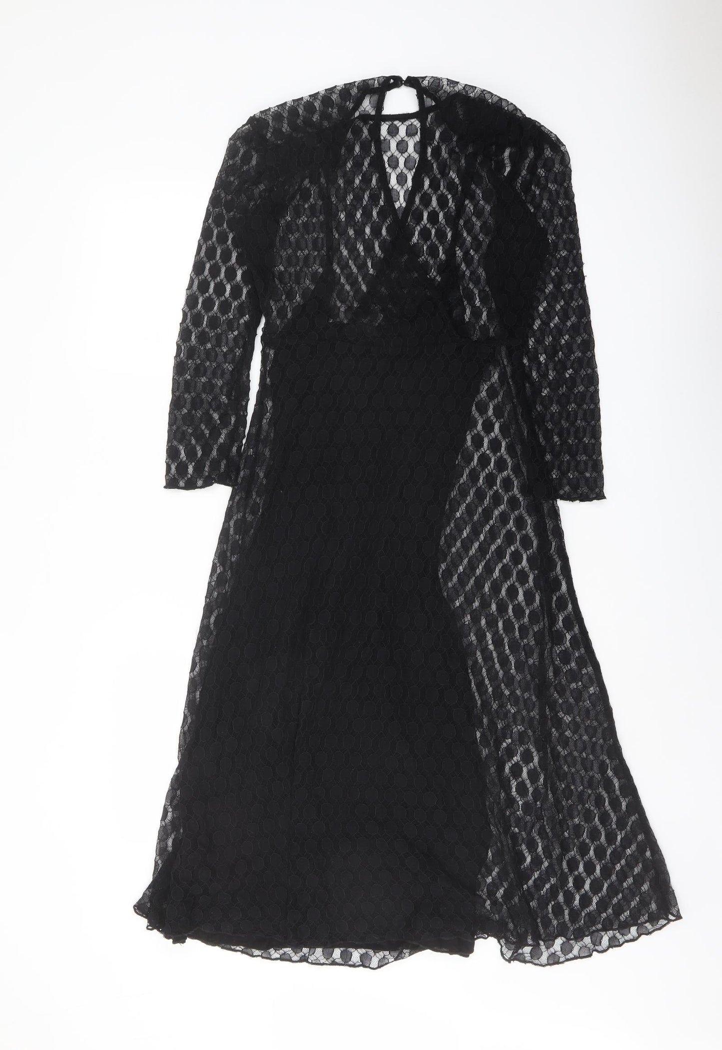 White Label Womens Black Polka Dot Polyester Trapeze & Swing Size 10 Round Neck Button