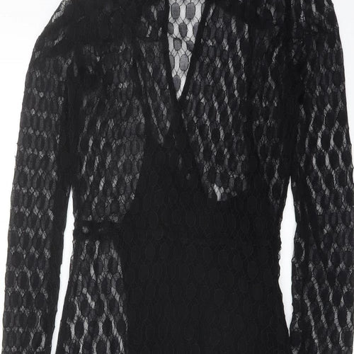 White Label Womens Black Polka Dot Polyester Trapeze & Swing Size 10 Round Neck Button