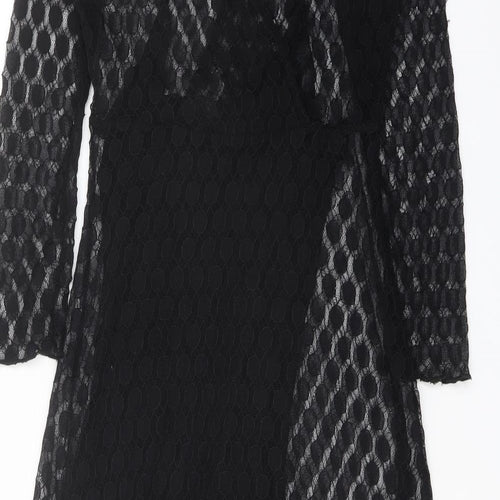 White Label Womens Black Polka Dot Polyester Trapeze & Swing Size 10 Round Neck Button