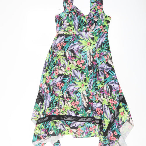 Izabel Womens Multicoloured Floral Polyester Tank Dress Size 8 V-Neck Pullover