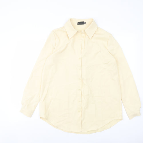 PRETTYLITTLETHING Womens Beige Polyester Basic Button-Up Size 4 Collared