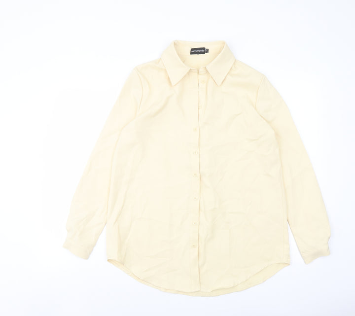 PRETTYLITTLETHING Womens Beige Polyester Basic Button-Up Size 4 Collared