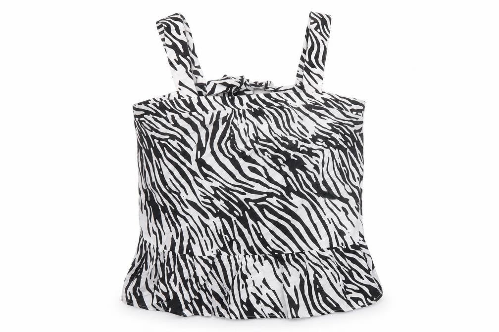Front view of Marks & Spencer women’s black animal print cotton basic tank, size UK 22, square neck