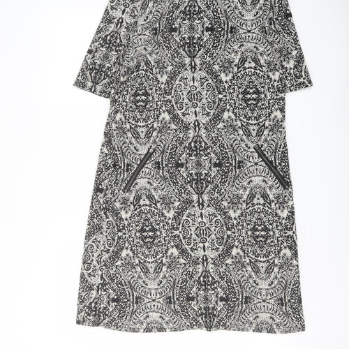 Wallis Womens Black Geometric Polyester Shift Size 12 Boat Neck Zip